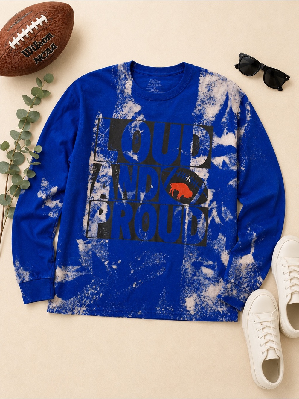 Buffalo Bills Loud & Proud Bleach Dye Long Sleeve Tee Youth XL (14/16)